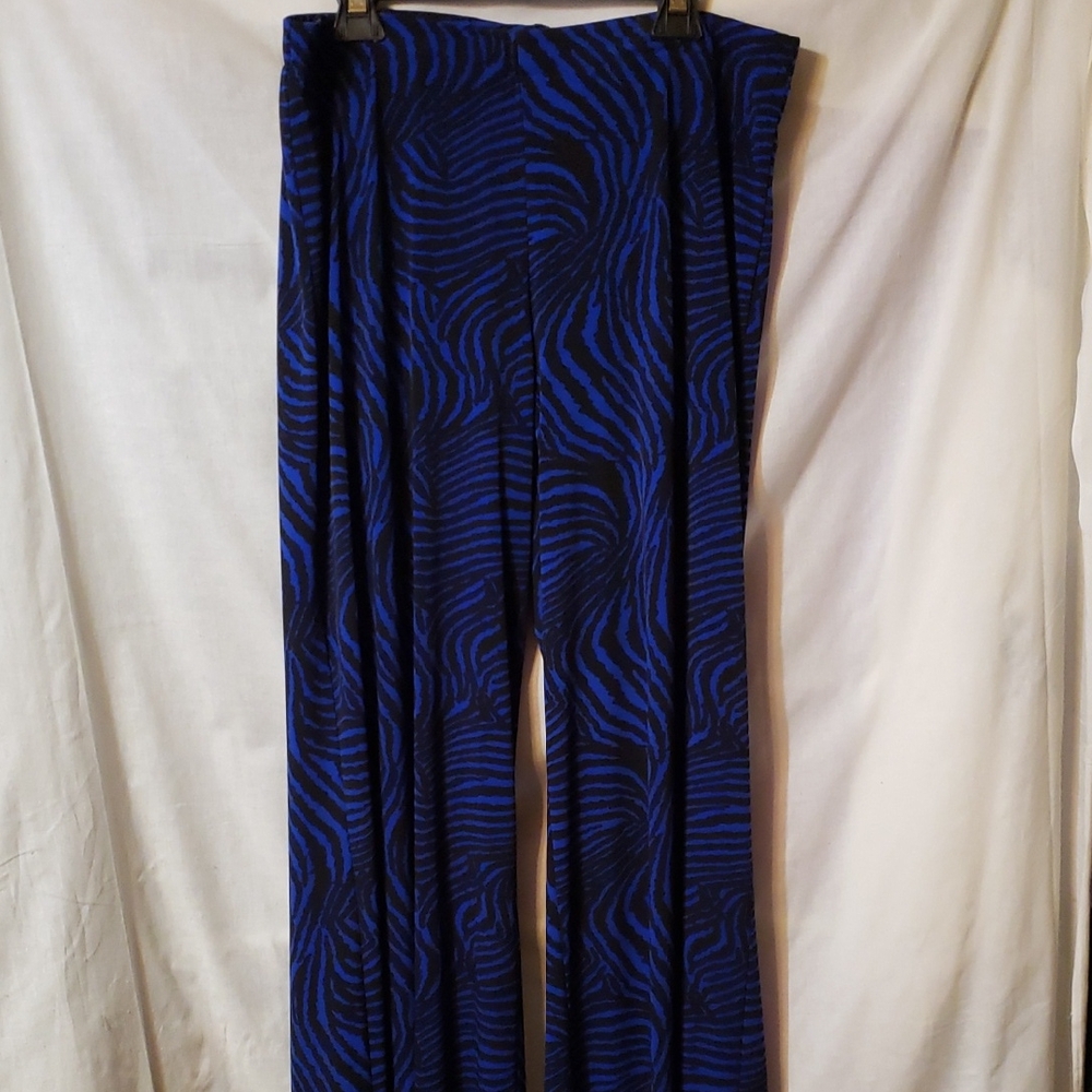 Peter Nygard Blue and Black Zebra-Print Wide Leg Pants